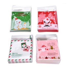 Christmas Decorations 100pcs set Xmas Self-adhesive Cookie Packing Plastic Bags Candy Cake Package Biscuit Bag Gifts Bags1230d