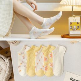 Women Socks 2023 Spring Summer Mesh Women's Yellow Sweet Floral Low Tube Breathable Student Thin Short Sock Sox For Girls 10 Pairs