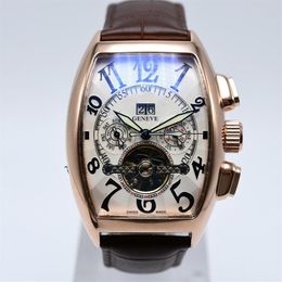 Tourbillon hollow mechanical automatic mens watches skeleton leather belt day date men dress designer watch drop male wris2790