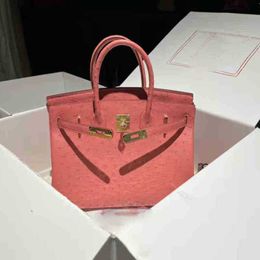 Designer Bags Ostrich Handbags Leather Advanced Rose Powder 3025mini Small Portable Togo Litchi Pattern Have Logo