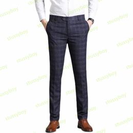 Plus Size Mens Plaid Suits Pants Man Work Business Casual England Style Trousers Male Loose Slim Wedding Pants212d