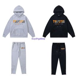 9vhx Men and Women Hoodie Sweatshirt 2023 Niche Trendy Brand Trapstar Yellow Black Towel Embroidered Plush Hooded Sweaters Pants