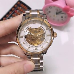 Fashion Luxury Mens Watches Top brand Skeleton mechanical automatic movement wristwatches gold diamond 40mm Stainless Steel band w2418