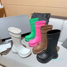 2023-Women Platform Rain Boots Designer Knee Boot Fashion Tall Black Boot Thick Bottom Round Toe Long Rainboots Shoes EU42