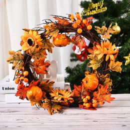 Other Event Party Supplies Halloween Dress Autumn Maple Leaf Wreath Pumpkin Berry Door Hanging Harvest Festival Rattan Circle Thanksgiving Decoration 230905