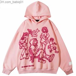 Men's Hoodies Sweatshirts Y2K Hoodie Hip Hop Funny Cartoon Pattern Pink Hooded Sweatshirt 2023 New Harajuku Fashion Casual Anime Oversized Tops Streetwear T230905