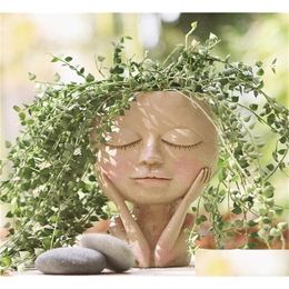 Vases Girls Face Head Flower Planter Succent Plant Container Pot Figure Garden Decor Nordic Tabletop Ornament H5 2205279871388 Drop Dh2Yr