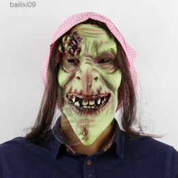 Party Masks Scary Old Witch Mask Latex with Hair Halloween Fancy Dress Grimace Party Costume Cosplay Masks Props Adult One size T230905