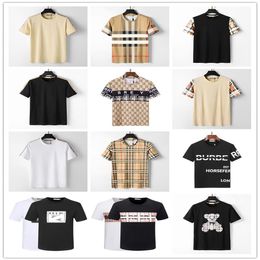 Designer men's T-shirt black and white beige plaid stripe brand pure cotton breathable slim casual shirt street same style me2200