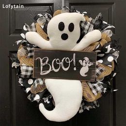 Party Decoration Lofytain Halloween Ghost Wreath Boo Wreath Ghost Wreath Cut Halloween Wreath Origins Spooky Hanging Specter Doll Accessory x0905