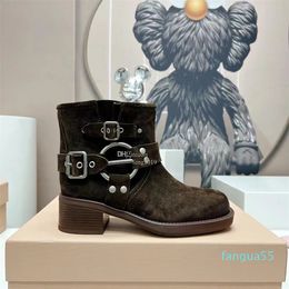 2023-Autumn/Winter Designer New Ankle Boots Round Head Non slip Leather Women's Fighter Car Boots Size 35-40