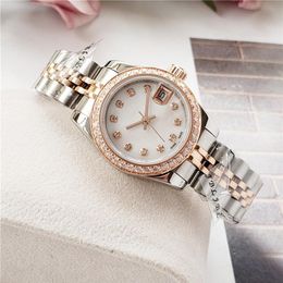 Rose Gold White Dial Stainless Steel watch Women Automatic Mechanical New Bussiness Diamond Mens Watches 26 5mm 36mm 41mm278T