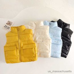 Down Coat Down Children's Vest Solid Zipper Pocket Sleeveless Jacket Children Winter Warm Vest for Girl Casual Vest for Kids New Waistcoat R230905