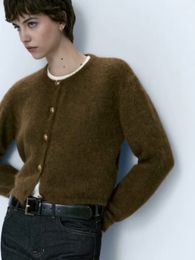 Womens Sweaters Women Autumn Fashionable Allmatch Knitted Short Cardigan Vintage Long Sleeve Chic Round Neck Button Slim Top Mujer 230904