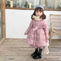 Down Coat Fashion Baby Girls Winter Warm Jacket Cotton Padded Toddler Long Coats Kids Black Flower Thick Child Outerwear R230905