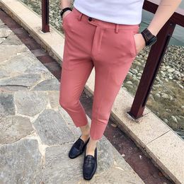 Mens Suit Pants Spring and Summer Boutique Fashion Solid Color Casual Business Pants Men Slim Casual Ankle Length Pants311Y
