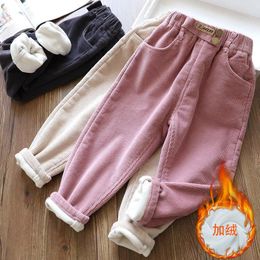 Jeans Girls' Autumn Winter Pants Corduroy Plush Warm Casual Pants Children's Loose Elastic Striped Velvet Pants1-7Y 230904