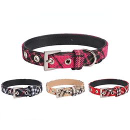 Dog Cat Collar Scottish plaid dog collar classic PU leather for Dogs Cats Pets Soft Comfortable,Adjustable