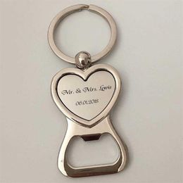 100Pcs Personalised Wedding Gifts For Guests Heart Bottle Wine Opener Keychain Wedding Favour Birthday Party Souvenir Custom Logo S301Q