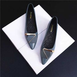 Boots Flat Bottomed Shoes for Women with Soft Soles Spring and Autumn New Season Bean Shoes Versatile Square Buckle Pointed Toe Single Comfortable Ladybug 230830