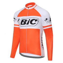 Cycling Shirts Tops BIC Man Orange Retro Cycling Jersey Long Sleeve Man Bicycles Enduro Quick Thin dry Bike Downhill Mtb Winter Fleece Clothing 230904