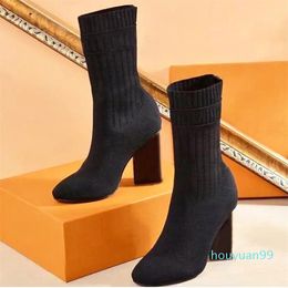 Designer -winter socks heeled heel boots fashion sexy Knitted boot designer women shoes lady Letter Thick high heels Large size 35-42