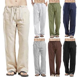 Men's Pants 2023 Men Casual Wide Leg Loose Long Straight Pant White Solid Colour Elastic Waist Autumn Summer Trousers S-5XL
