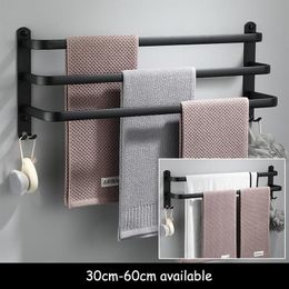 Towel Racks Bathroom Holder Set Black Rail Rack Hanger Wall Mounted Bath Bar Shelf Space Aluminium 30cm 40cm 50cm 60cm273R