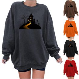 Women's Hoodies Cute Baggy Sweatshirt French Women House Tree Print Hoodie Drop Shoulder Round Neck Baseball Mom Shorts