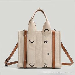 Letter Print Stripe Duffel Bags Large Capacity Tote Canvas Shoulder Bag with Straps Casual Shopping Handbag