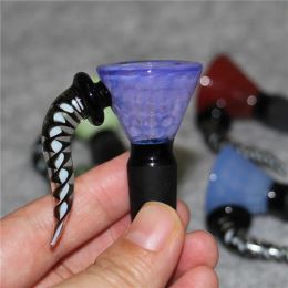 Hookah Wig Wag Glass Bowl With Handle Colorful 14mm 18mm Bong Bowls Tobacco Bowl Piece Smoking Accessories For Glas Beaker Bongs LL