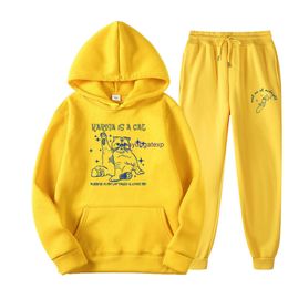 Tf11 Men and Women Hoodie Sweatshirt Midnights Album Is Cat Printed Set Autumn/winter 2 Piece Plush