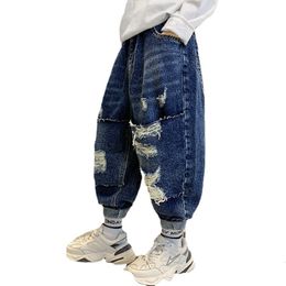 Jeans MODX Kid Clothes for Boys Ripped Jeans Spring Autumn Casual Loose Pants Fashion Teens Clothing Blue Denim Trousers 230904