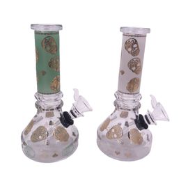 6.3in Glass Beaker Bong Water Pipes with Gold Skull Head Patterns for Tobacco Smoking