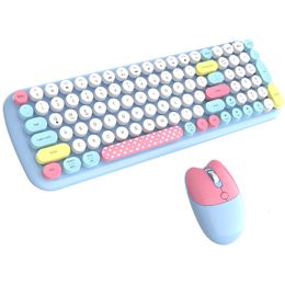 Keyboards Set Keyboard Mouse Bluetooth nirkabel 2 4G hadiah anak perempuan ukuran penuh merah muda biru hijau putih untuk PC Laptop ponsel Tablet komputer 230905