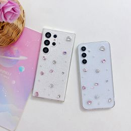 Bling Diamond Hard PC Acrylic Case For Samsung S23 Ultra S22 Plus Note 20 A24 A34 A54 A14 A73 A53 A23 A13 Pearl Glitter Soft TPU Plastic Clear Rhinestone Clear Phone Cover