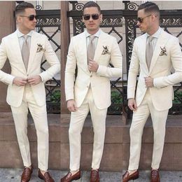 Men's Suits & Blazers Beige Blazer Pants Design Men Suit Groom Tuxedo Slim Fit Two Pieces Custom Wedding Prom Blazer1252T