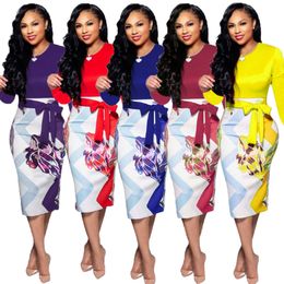 Elegant Cocktail Party Dresses Wome Casual Print High Waist Bodycon Midi Dress Free Ship