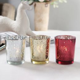 Starry Night Tea Light Holder Mercury Glass Votive Candle Cup Speckled Christmas Gold Red Silver Wedding Party Decoration