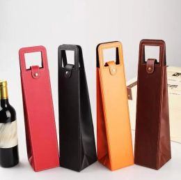 New Wrap PU Leather Wine Champagne Gift Packaging Travel Bag Single Organizer Wines Bottle Gifts Bag Inventory Wholesale ZZ