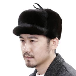 BeanieSkull Caps Russian Hat Ushanka Men Winter Thickened Warm Beanie Korean Fashion Earflap Pilot Bomber Real Mink Fur 230904