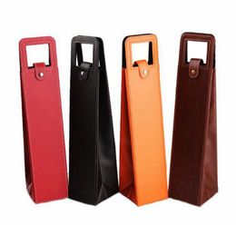 Portable Leather Wine Bag Gift Wrap Luxury Single Wines Bottle Packaging Bags Fashion Holiday Gifts Packaging Supplies 4 Colours