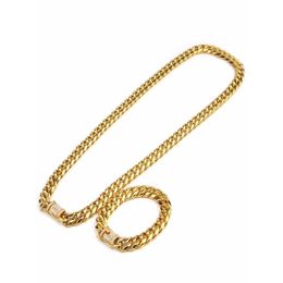 Bracelet Necklace 10Mm Mens Cuban Miami Link Chain Set Rhinestone Cz Clasp Stainless Steel Gold Hip Hop Jewellery Set2736792 Drop Delive Ote61