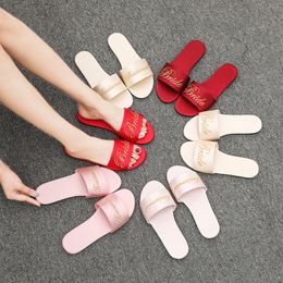 Woman Bride To Be Slippers New Wedding Slippers Marriage Sandals Summer Soft Bottom Shoes Embroidered Slippers Bridesmaid Gift