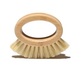 Wooden Handle Cleaning Brush Creative Oval Ring Sisal Dishwashing Brushs Natural Bamboo Household Kitchen Supplies Wholesale