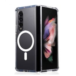 TPU PC Back Hard Protective Crystal Clear Transparent Magnetic Spor Wireless Charging Phone Cover For Samsung Z flip 4 5 Z Folp 5 4 3 Magnetic Phone Case Protector