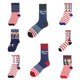 Party Favour 8 Style Trump 2024 Socks President MAGA Trump Letter Stockings Striped Stars US Flag Sport Socks 2pcs/pair Q556