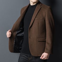 Mens Suits Blazers Dark Camel Black Navy Blue Woolen Men Smart Casual Notched Collar Jacket Suit Button On Cuff Design Outfits Garment 230904