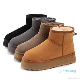 Designer Women Leather boots Booties Suede Sheepskin short mini bow khaki black white pink navy outdoor sneakers