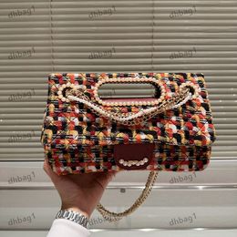 23a Pearl Wool Wool Tweed Classic Plaid Bag Luxury Handbag Matelasse Chain Diagonal Shoulder Bag Underarm Bag Designer Makeup Sacoche Card Holder Bags 25x12cm